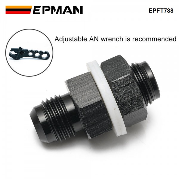 EPMAN AN6 AN8 AN10 Straight Black Aluminum Fuel Cell / Tank Bulkhead Adapter Fitting Locking Nut With Te-fl-on Washer EPFT788