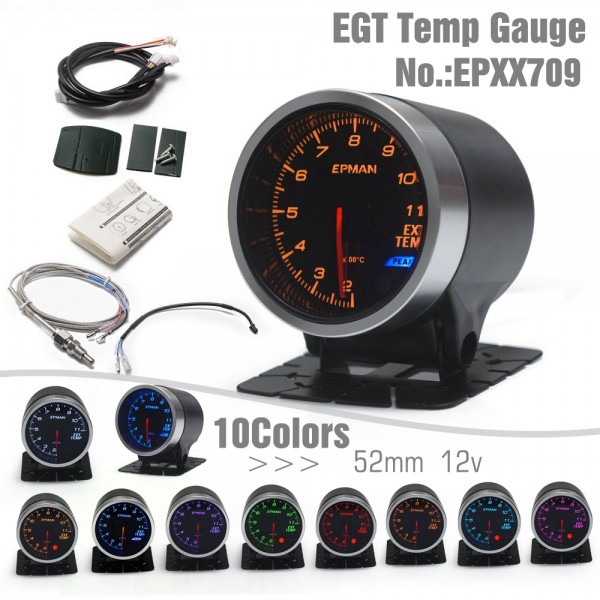 52mm Universal Car LED Exhaust GAS Temperature Temp EGT Gauge Meter Smoked Lens