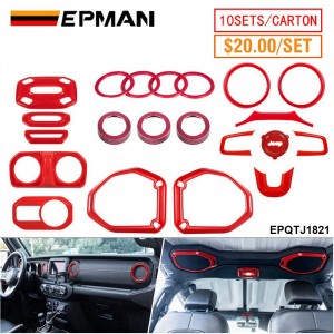 EPMAN 10SETS/CARTON 21PCS/SET Red Car Interior Accessories-Air Conditioning & Switch Button& Reading Light & Steering Wheel etc for Jeep Wrangler & Gladiator 2018- 2022 EPQTJ1821-10T 