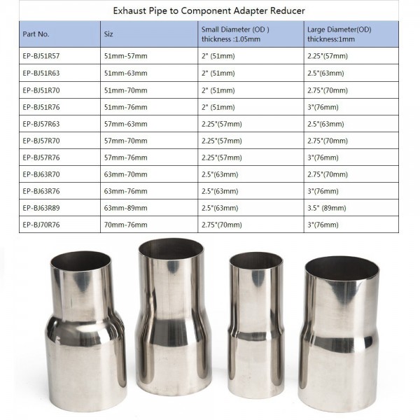EPMAN -OD:2" 2.25'' 2.75'' 3'' 3.5'' Universal Exhaust Pipe to Component Adapter Reducer EPMAN -OD:2" 2.25'' 2.75'' 3'' 3.5'' Universal Exhaust Pipe to Component Adapter Reducer