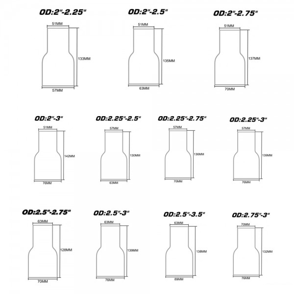 EPMAN -OD:2" 2.25'' 2.75'' 3'' 3.5'' Universal Exhaust Pipe to Component Adapter Reducer EPMAN -OD:2" 2.25'' 2.75'' 3'' 3.5'' Universal Exhaust Pipe to Component Adapter Reducer