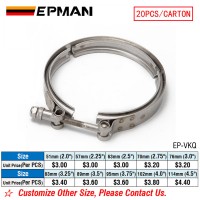 EPMAN 20PCS/CARTON Universal 2" 2.25" 2.5" 2.75" 3" 3.25" 3.5" 3.75" 4" 4.5" Inch Stainless V-band Clamp Turbine Downpipe/Manifold Side For GT28/GT30/GT35 EP-VKQ-20T