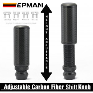 EPMAN Real Carbon Stealth Adjustable Height Gear Knob M12 x 1.25 With M10 x 1.5 M10 x 1.25 M8 x 1.25 Thread Racing Shift Knob EPAA13G01K