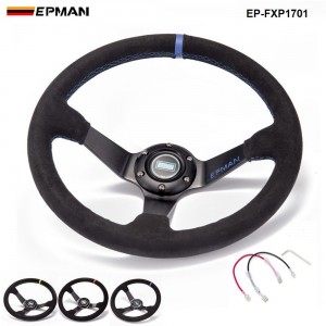 EPMAN -Auto 350mm Deep Dish Drift Racing Steering Wheel Suede leather With Horn Button EP-FXP1701