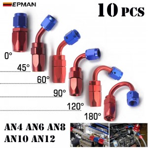 EPMAN 10PCS/LOT Universal AN4/AN6/AN8/AN10/AN12 Straight 0°/45°/60°/90°/120°/180° Degree Oil Fuel Swivel Hose End Fitting Oil Hose End Adaptor Kit