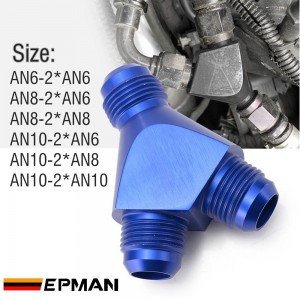 EPMAN Universal 3-Way Y-Block Fitting Adapter AN6/AN8/AN10 Male To 2X AN6/AN8/AN10 Male Blue