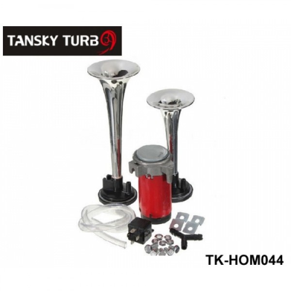 12V 135db Dual Trumpet Air Horn Compressor Kit – Chrome, For Truck Van RV Car Boat – Super Loud
