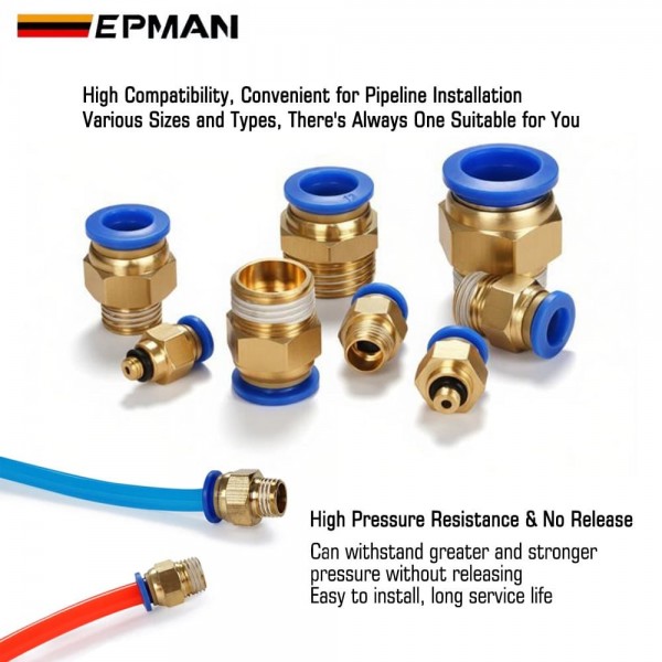 EPMAN 100PCS/Carton PC Straight Connector Pneumatic Quick-Connect Hose Fitting PU Push-in Connector PL Type Air Pump Accessories Pneumatic Coupling EPAA32G02