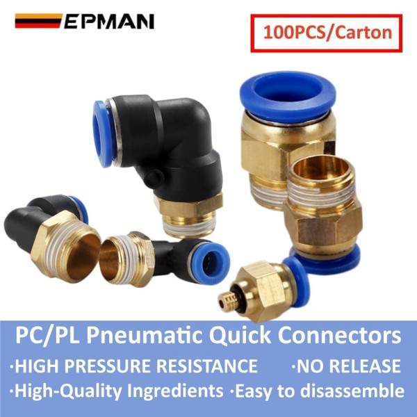 EPMAN 100PCS/Carton PC Straight Connector Pneumatic Quick-Connect Hose Fitting PU Push-in Connector PL Type Air Pump Accessories Pneumatic Coupling EPAA32G02