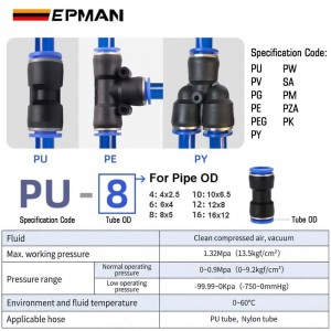 EPMAN 100PCS/Carton Pneumatic Fitting Tube Connector Fittings Air Quick Water Pipe Push in Hose Quick Couping Multiple Type OD 4mm 6mm 8mm 10mm 12mm 14mm 16mm EPAA32G03