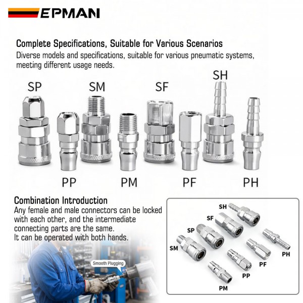 EPMAN 100SETS Or 50SETS/Carton C Type PP SP PF SF PH SH PM SM 10 20 30 40 Pneumatic Connector Rapidities for Air Hose Coupling Compressor Accessories Quick Release Fitting EPAA32G04