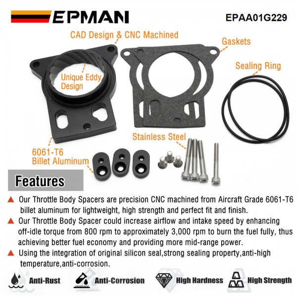 EPMAN Billet Aluminum Throttle Body Spacer For Chevy Silverado 1500 2500 3500 4.8L 5.3L 6.0L V8 1999-2007 Intake Manifold EPAA01G229 EPMAN Billet Aluminum Throttle Body Spacer For Chevy Silverado 1500 2500 3500 4.8L 5.3L 6.0L V8 1999-2007 Intake Manifold EPAA01G229