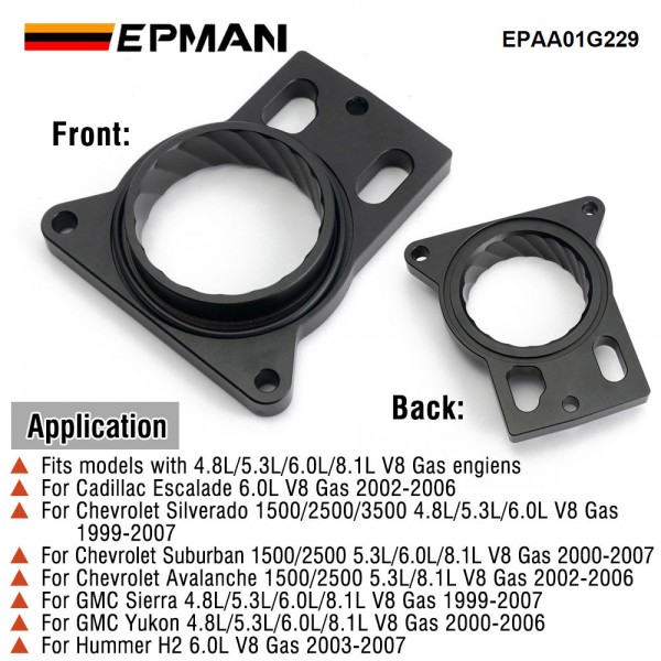 EPMAN Billet Aluminum Throttle Body Spacer For Chevy Silverado 1500 2500 3500 4.8L 5.3L 6.0L V8 1999-2007 Intake Manifold EPAA01G229 EPMAN Billet Aluminum Throttle Body Spacer For Chevy Silverado 1500 2500 3500 4.8L 5.3L 6.0L V8 1999-2007 Intake Manifold EPAA01G229