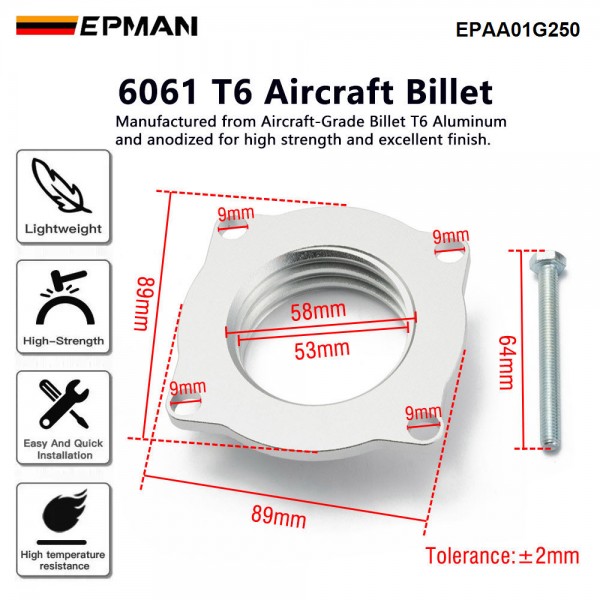 EPMAN Billet Aluminum Throttle Body Spacer Fit BMW 325i E46 L6 2.5L 2001-2006 Intake Manifold EPAA01G250 EPMAN Billet Aluminum Throttle Body Spacer Fit BMW 325i E46 L6 2.5L 2001-2006 Intake Manifold EPAA01G250