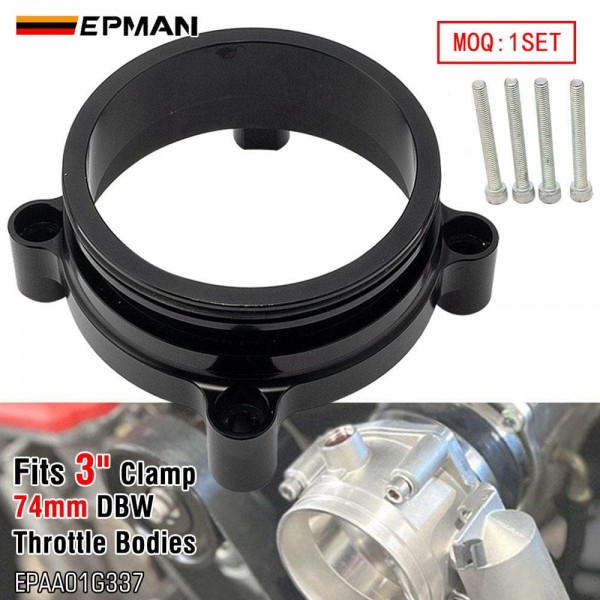 EPMAN Official Throttle Body Adapter 74mm Bore to 3 Inch Clamp Reducer, CNC Machined Aluminum Ferrule for T-Bolt Worm Drive Systems EPAA01G337