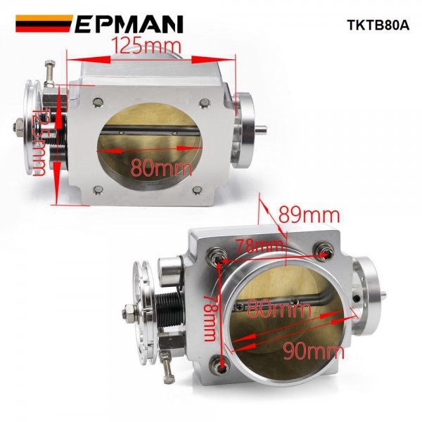 EPMAN New 80mm Throttle Body Silver For RB25/2JZ/EVO 1-6/ Petrol 4.8/Crusier 4.5L Intake Manifold Ect-78mm*78mm TKTB80A