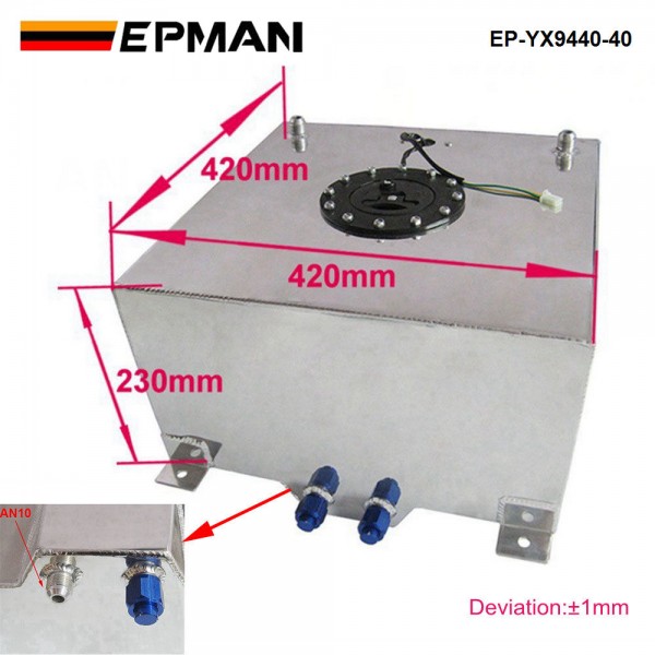 EPMAN 40L Aluminium Fuel Cell Tank Polished Fuel Level Sender AN-10 Outlets EP-YX9440-40 EPMAN 40L Aluminium Fuel Cell Tank Polished Fuel Level Sender AN-10 Outlets EP-YX9440-40
