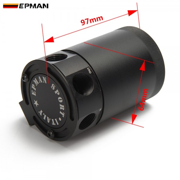 EPMAN - Racing Baffled Aluminum 2-Port / 3-Port Oil Catch Can / Tank / Air-Oil Separator Universal Black 