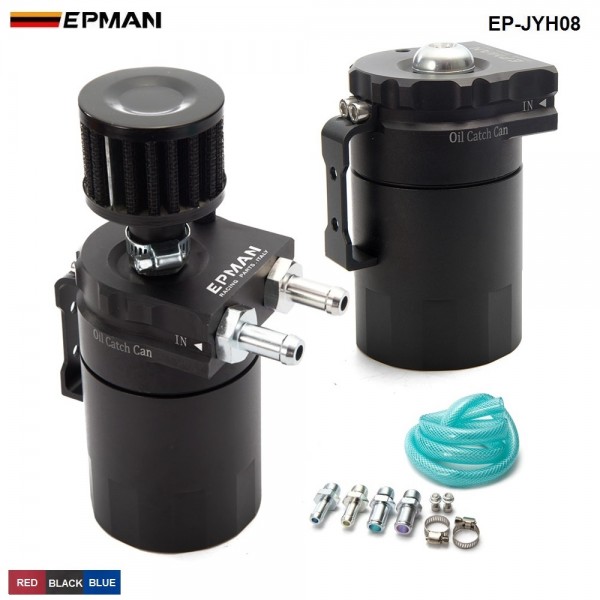EPMAN - Universal Aluminum Oil Catch Tank Can Reservoir Tank + Breather  Filter Color:Black Red Blue