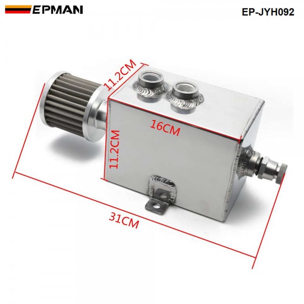 EPMAN 1.6L Aluminum Universal oil catch can tank with breather & drain tap 1.6LT baffled EP-JYH092 EPMAN 1.6L Aluminum Universal oil catch can tank with breather & drain tap 1.6LT baffled EP-JYH092