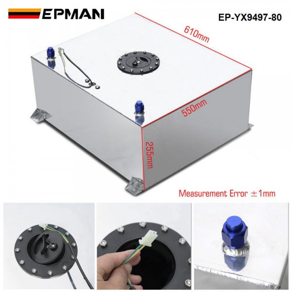 EPMAN Universal Aluminium 80L Fuel Tanks Gas Gasoline Fuel Cell Tank Fuel Surge tank W Cap/Foam Inside / Sensor EP-YX9497-80