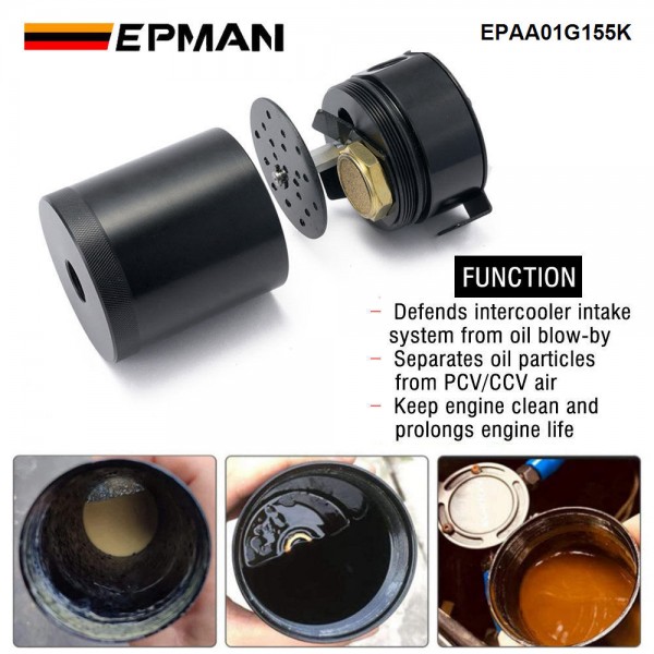EPMAN Baffled Oil Catch Can Reservoir Tank Universal With Drain Valve 2 Port Aluminum EPAA01G155K EPMAN Baffled Oil Catch Can Reservoir Tank Universal With Drain Valve 2 Port Aluminum EPAA01G155K