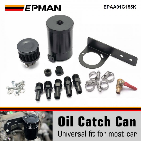 EPMAN Baffled Oil Catch Can Reservoir Tank Universal With Drain Valve 2 Port Aluminum EPAA01G155