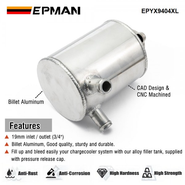 EPMAN Universal Aluminum Radiator Coolant Reservoir Expansion Overflow Header Water Tank Bottle With Cap EPYX9404XL EPMAN Universal Aluminum Radiator Coolant Reservoir Expansion Overflow Header Water Tank Bottle With Cap EPYX9404XL