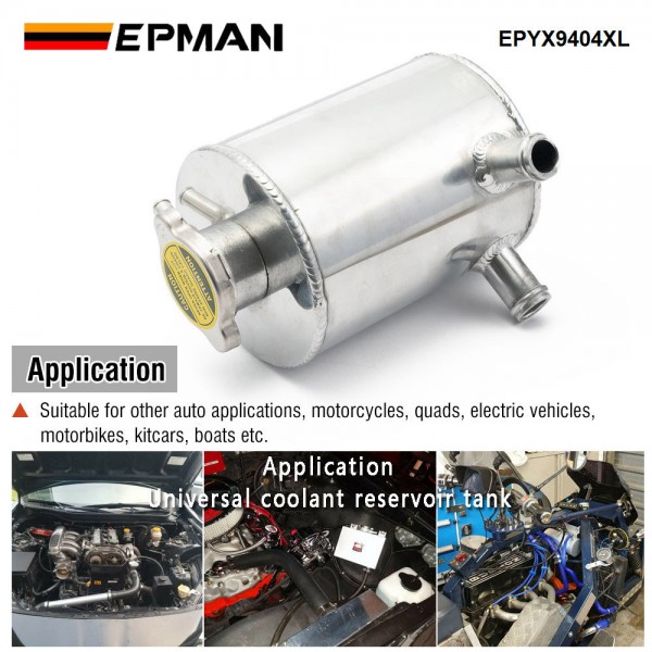 EPMAN Universal Aluminum Radiator Coolant Reservoir Expansion Overflow Header Water Tank Bottle With Cap EPYX9404XL EPMAN Universal Aluminum Radiator Coolant Reservoir Expansion Overflow Header Water Tank Bottle With Cap EPYX9404XL