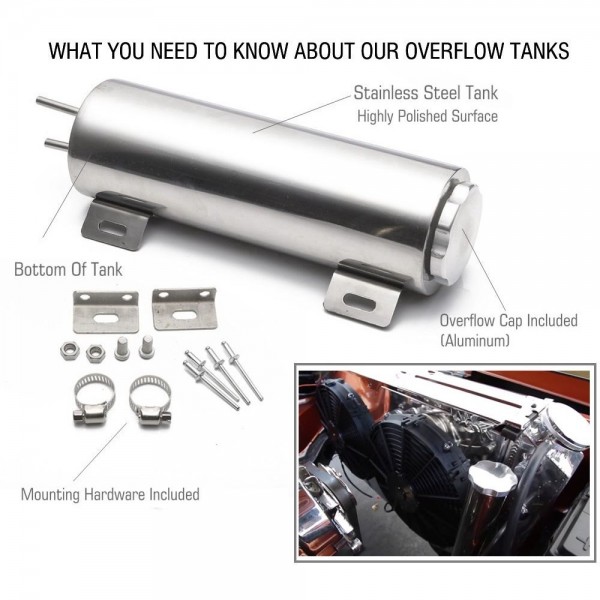 EPMAN Polished Stainless steel Radiator Overflow Tank Bottle Catch Can 2" x 13", 3" x 9",3" x 10" Car Modification Cooling EPMAN Polished Stainless steel Radiator Overflow Tank Bottle Catch Can 2" x 13", 3" x 9",3" x 10" Car Modification Cooling