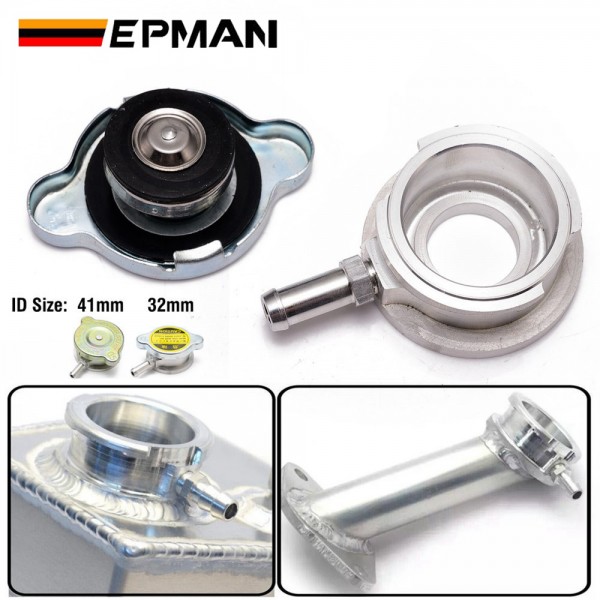 EPMAN Performance Aluminum Weld On Radiator Filler Neck 1.65" ID 41mm or 1.25" 32mm Radiator Inlet With Cap EPMAN Performance Aluminum Weld On Radiator Filler Neck 1.65" ID 41mm or 1.25" 32mm Radiator Inlet With Cap