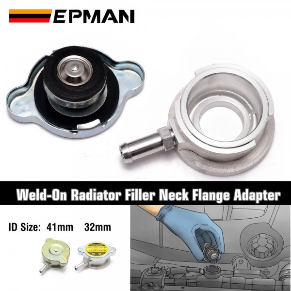 EPMAN Performance Aluminum Weld On Radiator Filler Neck 1.65" ID 41mm or 1.25" 32mm Radiator Inlet With Cap EPMAN Performance Aluminum Weld On Radiator Filler Neck 1.65" ID 41mm or 1.25" 32mm Radiator Inlet With Cap
