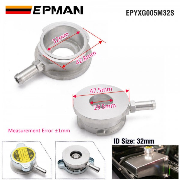 EPMAN Performance Aluminum Weld On Radiator Filler Neck 1.65" ID 41mm or 1.25" 32mm Radiator Inlet With Cap EPMAN Performance Aluminum Weld On Radiator Filler Neck 1.65" ID 41mm or 1.25" 32mm Radiator Inlet With Cap