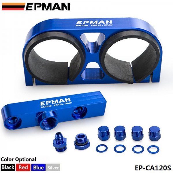 EPMAN Dual Twin Fuel Pump Bracket Billet Assembly Outlet Manifold for 044 Fuel Pump EP-CA120S EPMAN Dual Twin Fuel Pump Bracket Billet Assembly Outlet Manifold for 044 Fuel Pump EP-CA120S