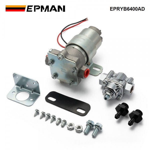 EPMAN 110 GPH Electric Fuel Pump With Regulator Street Strip Carbureted Applications 14 PSI Universal Fits 3/8" NPT Ports EPRYB6400AD EPMAN 110 GPH Electric Fuel Pump With Regulator Street Strip Carbureted Applications 14 PSI Universal Fits 3/8" NPT Ports EPRYB6400AD