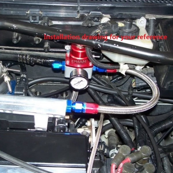 EPMAN Injected Bypass Aluminum  Adjustable Fuel Pressure Regulator AN6 W 1/8 NPT Gauge EP-FPR005-ZTGA