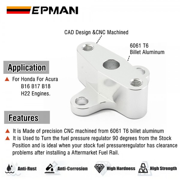 EPMAN For Honda Acura B16 B16A B18 H22 90 Degree Fuel Regulator FPR Relocator EPAA01G215 EPMAN For Honda Acura B16 B16A B18 H22 90 Degree Fuel Regulator FPR Relocator EPAA01G215