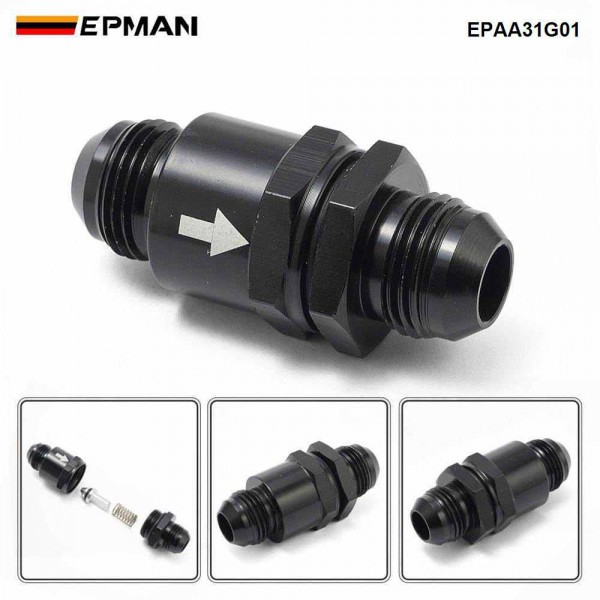 EPMAN 20PCS/CARTON Spring Loaded One Way Check Valve AN6 AN8 AN10 Aluminum Inline Non-Return Valve for Car Boat ATV Truck EPAA31G01-20T