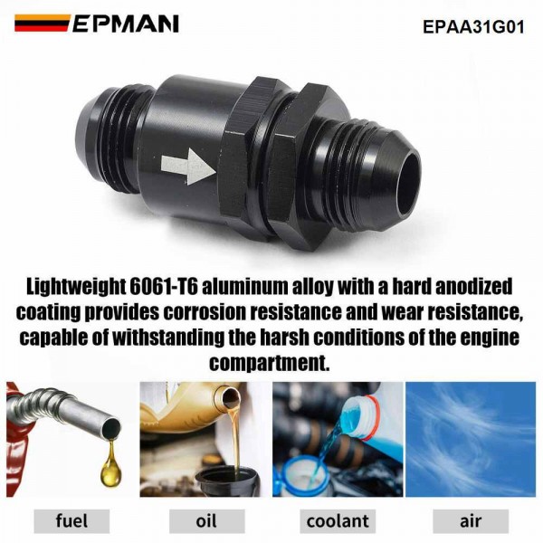 EPMAN 20PCS/CARTON Spring Loaded One Way Check Valve AN6 AN8 AN10 Aluminum Inline Non-Return Valve for Car Boat ATV Truck EPAA31G01-20T