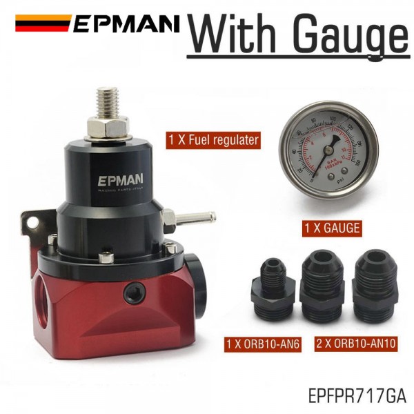 EPMAN Fuel Pressure Regulator with Gauge AN10 Feed & AN6 Return Line & AN10 End Cap EPFPR717