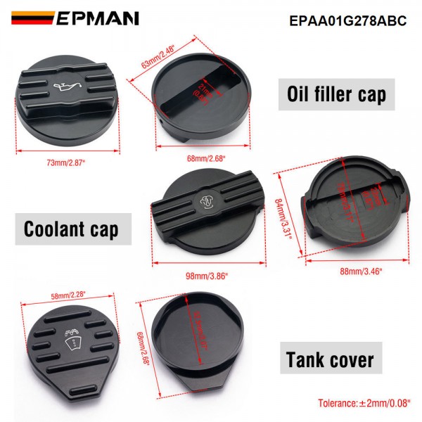 EPMAN CNC Aluminum Tank Cap + Washer Fluid Cap + Oil Cap for VW CC Golf 6 GTI R MK6 Scirocco EA888 Engine EPAA01G278