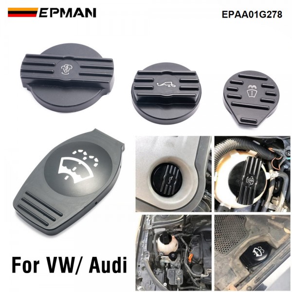 EPMAN CNC Aluminum Tank Cap + Washer Fluid Cap + Oil Cap for VW CC Golf 6 GTI R MK6 Scirocco EA888 Engine EPAA01G278