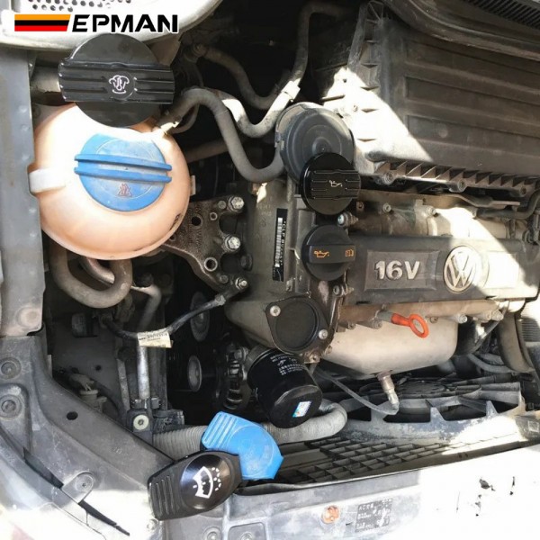 EPMAN CNC Aluminum Tank Cap + Washer Fluid Cap + Oil Cap for VW CC Golf 6 GTI R MK6 Scirocco EA888 Engine EPAA01G278