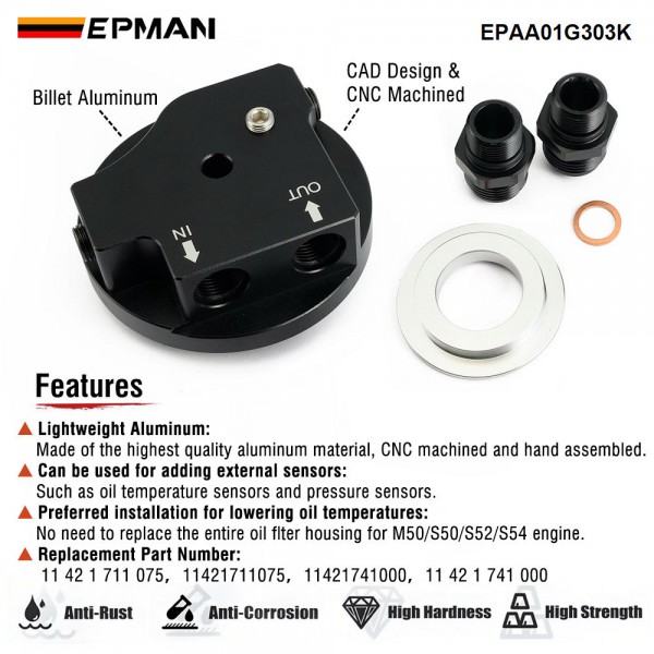 EPMAN Engine Oli Cooler Adapter For BMW E36 M3 E34 M50 S50 S52 S54 cylinder engines Oil Cooler EPAA01G303K EPMAN Engine Oli Cooler Adapter For BMW E36 M3 E34 M50 S50 S52 S54 cylinder engines Oil Cooler EPAA01G303K