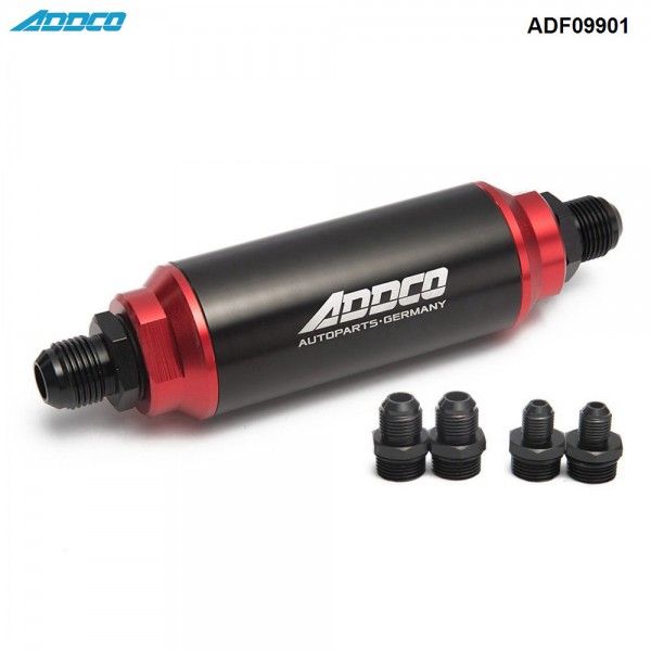 Universal Car Racing In-Line Fuel Oil Filter With AN10 AN8 AN6 Fittings Adapter Black&Red 40 Micron ADF09901