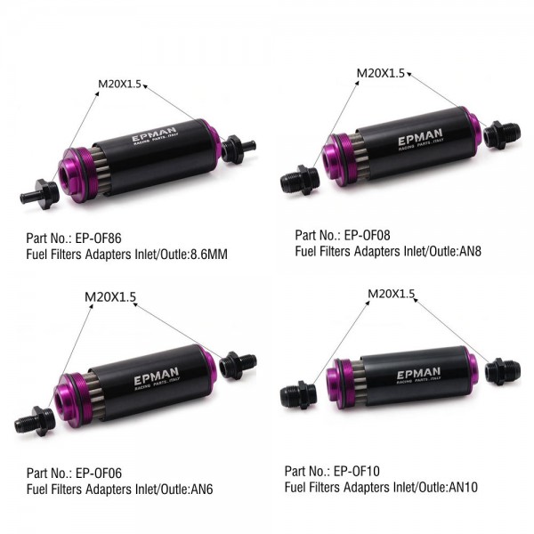 EPMAN Inline Fuel Filter 100 Micron 6AN 8AN 10AN Adapter OD:8.6mm Fittings Universal