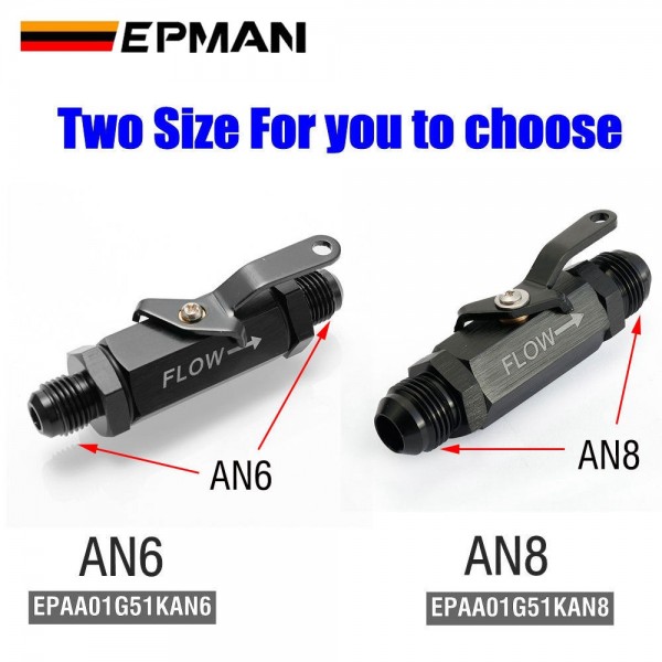 EPMAN Aluminium AN6/AN8 Inline Shut Off Valve Fuel Cut Off Switch W/ Cable Lever For Fuel Oil EPAA01G51K