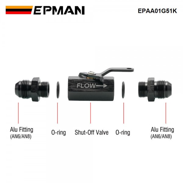 EPMAN Aluminium AN6/AN8 Inline Shut Off Valve Fuel Cut Off Switch W/ Cable Lever For Fuel Oil EPAA01G51K