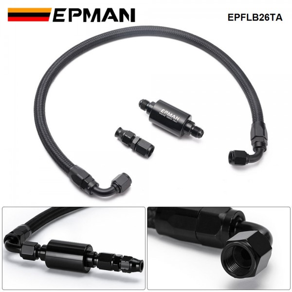 EPMAN Tucked Fuel Line Fittings Kit - Inline Filter W/ 60mm Fuel Hose For Honda Civic Integra B/D Series AN6 Filter EG EK DC2 CRX EF EPFLB26TA