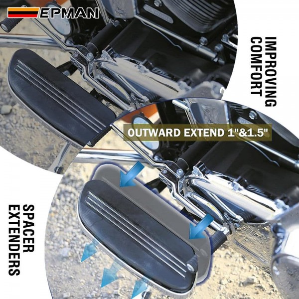 EPMAN Motorcycle Ergonomic 1" & 1.5" Floorboard Extension Kit Spacer Accessories Bolt-On Installation, For Harley Davidson Touring Street EPAA08G76